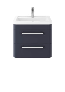 Hudson Reed Solar Wall Hung 600mm Cabinet & Ceramic Basin Contemp Indigo Blue MDF Vinyl Smooth Matt 540x607x450mm - JJ Building Materials