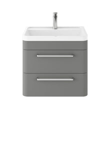 Hudson Reed Solar Wall Hung 600mm Cabinet & Polymarble Basin Contemp Cool Grey MDF Vinyl Smooth Matt 540x600x450mm - JJ Building Materials