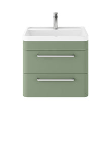Hudson Reed Solar Wall Hung 600mm Cabinet & Polymarble Basin Contemp Fern Green MDF Vinyl Smooth Matt 540x600x445mm - JJ Building Materials