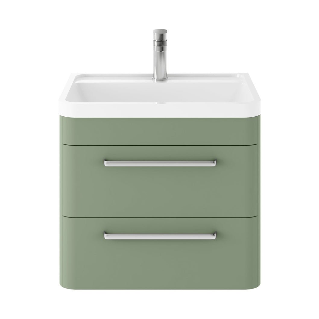 Hudson Reed Solar Wall Hung 600mm Cabinet & Polymarble Basin Contemp Fern Green MDF Vinyl Smooth Matt 540x600x445mm - JJ Building Materials
