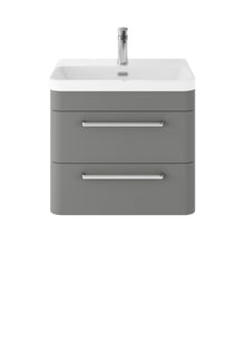Hudson Reed Solar Wall Hung 600mm Cabinet & Thin Edge Ceramic Basin Contemp Cool Grey MDF Vinyl Smooth Matt 562x607x460mm - JJ Building Materials