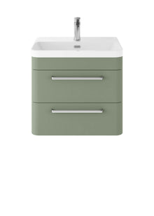 Hudson Reed Solar Wall Hung 600mm Cabinet & Thin Edge Ceramic Basin Contemp Fern Green MDF Vinyl Smooth Matt 562x607x460mm - JJ Building Materials
