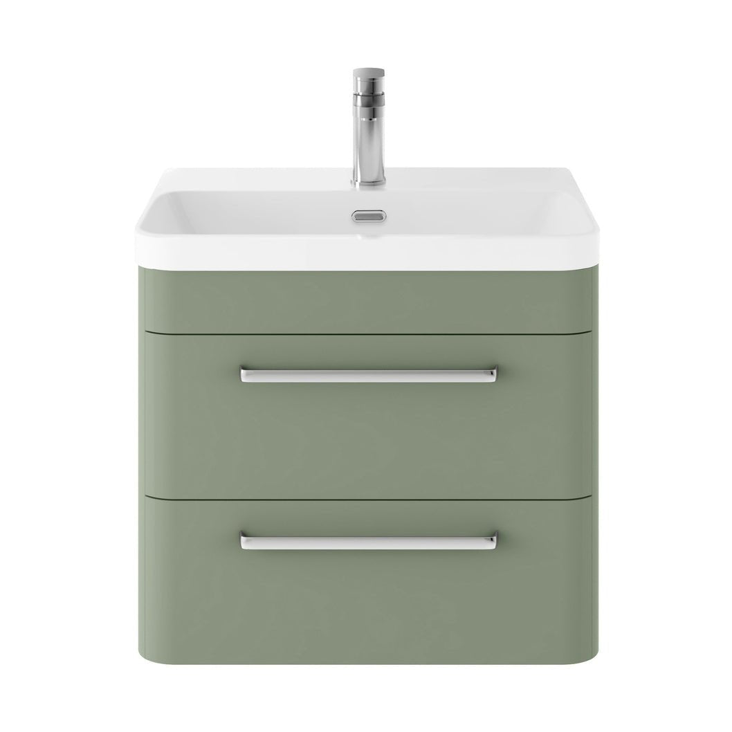 Hudson Reed Solar Wall Hung 600mm Cabinet & Thin Edge Ceramic Basin Contemp Fern Green MDF Vinyl Smooth Matt 562x607x460mm - JJ Building Materials