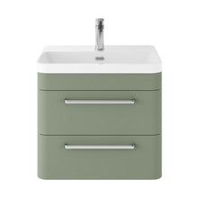 Hudson Reed Solar Wall Hung 600mm Cabinet & Thin Edge Ceramic Basin Contemp Fern Green MDF Vinyl Smooth Matt 562x607x460mm - JJ Building Materials