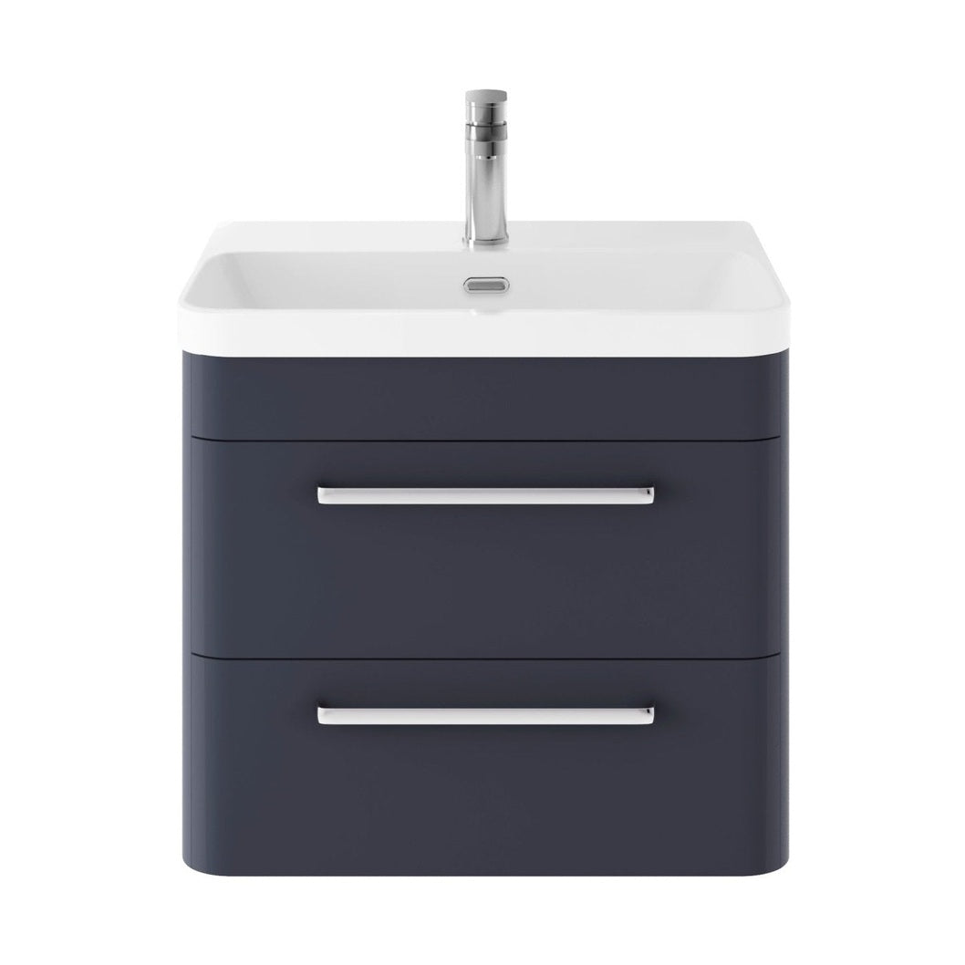 Hudson Reed Solar Wall Hung 600mm Cabinet & Thin Edge Ceramic Basin Contemp Indigo Blue MDF Vinyl Smooth Matt 562x607x460mm - JJ Building Materials