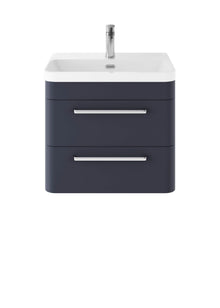 Hudson Reed Solar Wall Hung 600mm Cabinet & Thin Edge Ceramic Basin Contemp Indigo Blue MDF Vinyl Smooth Matt 562x607x460mm - JJ Building Materials