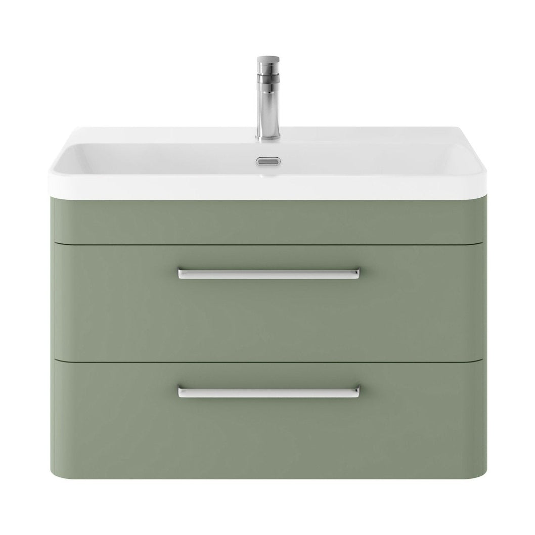 Hudson Reed Solar Wall Hung 800mm Cabinet & Thin Edge Ceramic Basin Contemp Fern Green MDF Vinyl Smooth Matt 562x810x460mm - JJ Building Materials