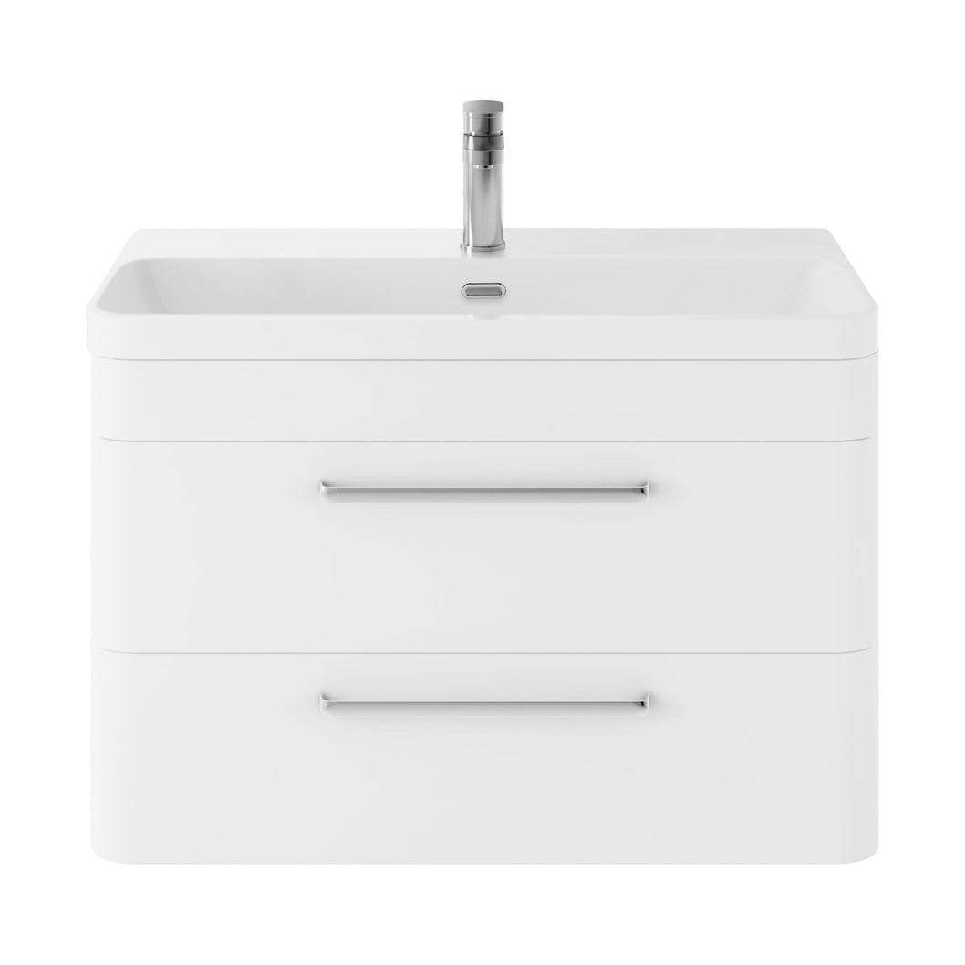 Hudson Reed Solar Wall Hung 800mm Cabinet & Thin Edge Ceramic Basin Contemp Pure White MDF Vinyl Smooth Matt 562x810x460mm - JJ Building Materials