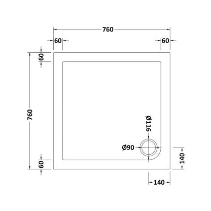 Hudson Reed Square Trays Slip Resistant Square Shower Tray 760 X 760mm Contemp European White Acrylic Capped Abs Caco3 And Pu - JJ Building Materials