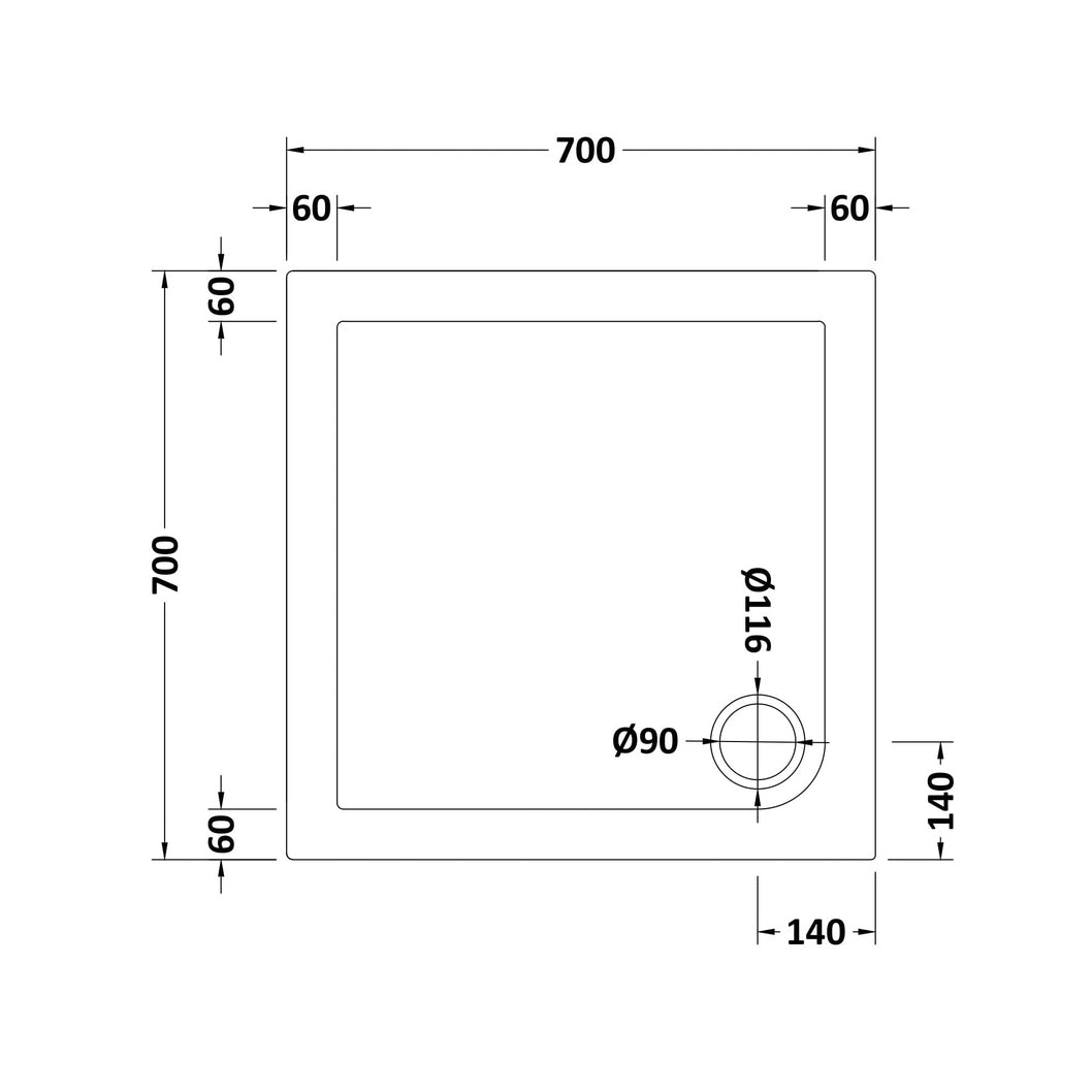 Hudson Reed Square Trays Square Shower Tray 700 X 700mm Contemp White Acrylic Capped Abs Caco3 And Pu - JJ Building Materials
