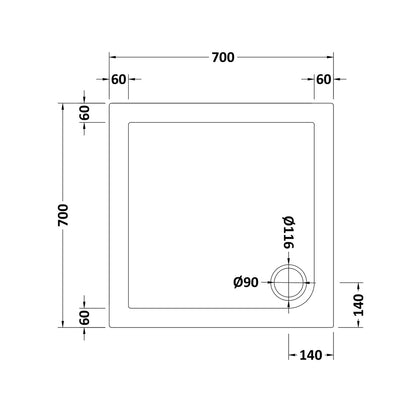 Hudson Reed Square Trays Square Shower Tray 700 X 700mm Contemp White Acrylic Capped Abs Caco3 And Pu - JJ Building Materials
