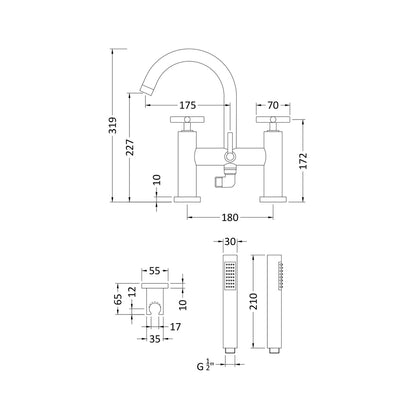 Hudson Reed Tec Crosshead Bath Shower Mixer Contemp Chrome Brass 319x230x50mm - JJ Building Materials