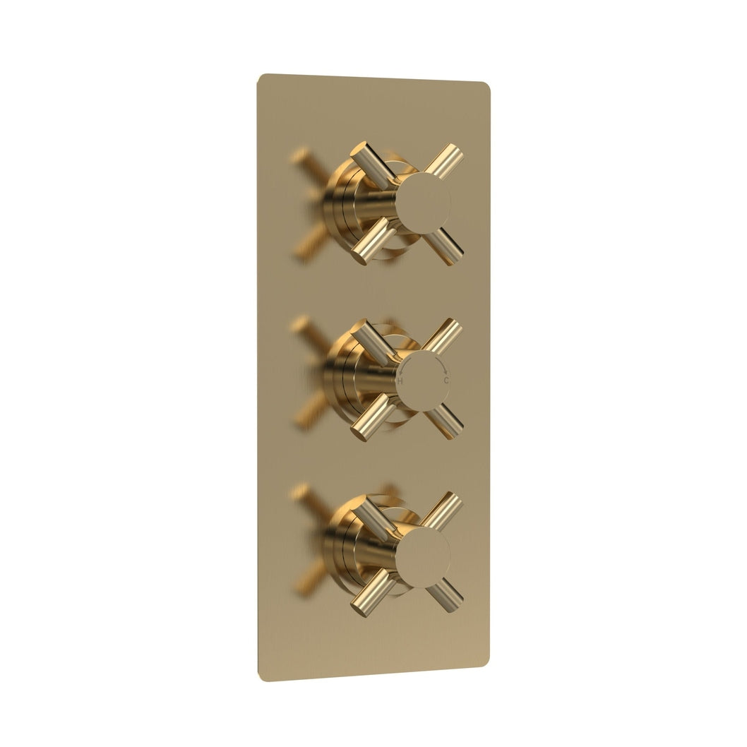 Hudson Reed Tec Crosshead Triple Thermostatic Shower Valve Contemp Brushed Brass Brass Abs 280x120x136mm - JJ Building Materials