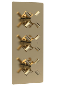Hudson Reed Tec Crosshead Triple Thermostatic Shower Valve With Diverter Contemp Brushed Brass Brass Abs 280x120x136mm - JJ Building Materials