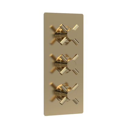 Hudson Reed Tec Crosshead Triple Thermostatic Shower Valve With Diverter Contemp Brushed Brass Brass Abs 280x120x136mm - JJ Building Materials
