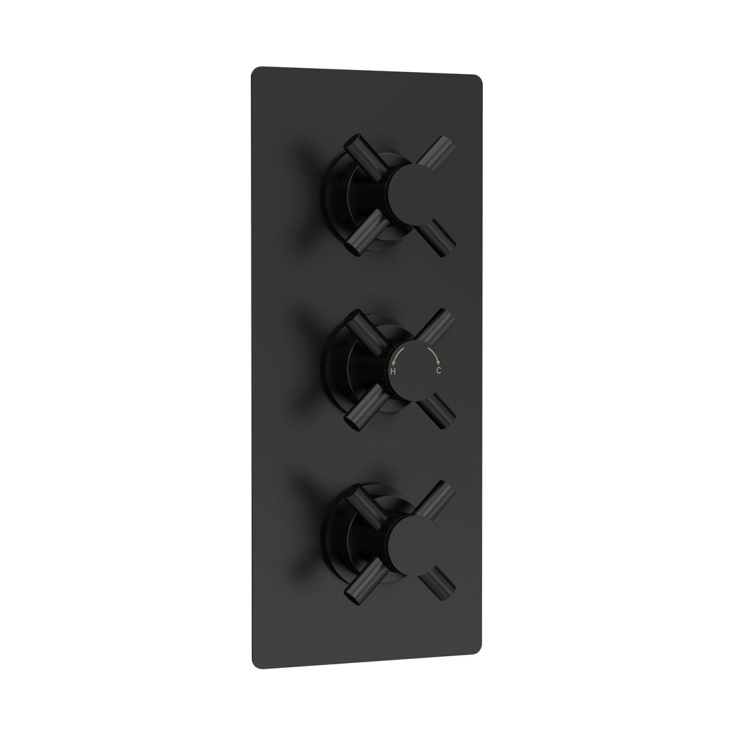 Hudson Reed Tec Crosshead Triple Thermostatic Shower Valve With Diverter Contemp Matt Black Brass Abs 280x120x136mm - JJ Building Materials