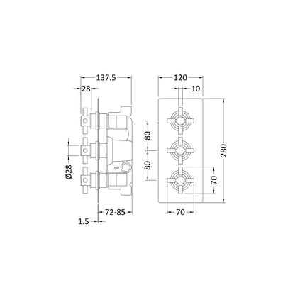 Hudson Reed Tec Crosshead Triple Thermostatic Shower Valve With Diverter Contemp Matt Black Brass Abs 280x120x136mm - JJ Building Materials