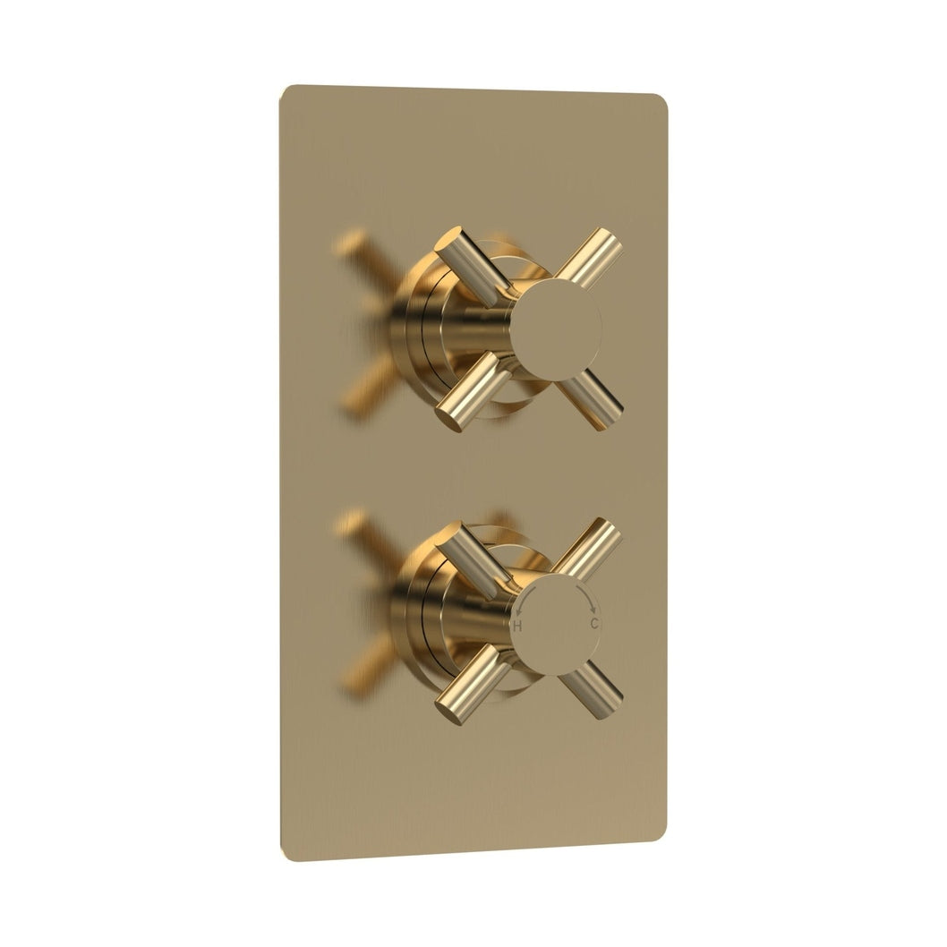 Hudson Reed Tec Crosshead Twin Thermostatic Shower Valve Contemp Brushed Brass Brass Abs 215x120x138mm - JJ Building Materials