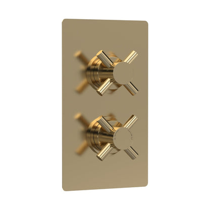 Hudson Reed Tec Crosshead Twin Thermostatic Shower Valve Contemp Brushed Brass Brass Abs 215x120x138mm - JJ Building Materials