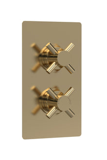Hudson Reed Tec Crosshead Twin Thermostatic Shower Valve With Diverter Contemp Brushed Brass Brass Abs 215x120x138mm - JJ Building Materials