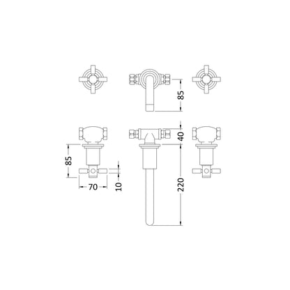 Hudson Reed Tec Crosshead Wall Mounted Basin Mixer Contemp Matt Black Brass 113x255x220mm - JJ Building Materials
