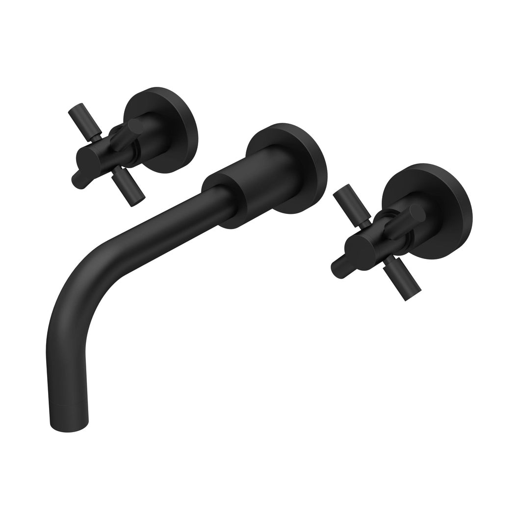 Hudson Reed Tec Crosshead Wall Mounted Basin Mixer Contemp Matt Black Brass 113x255x220mm - JJ Building Materials