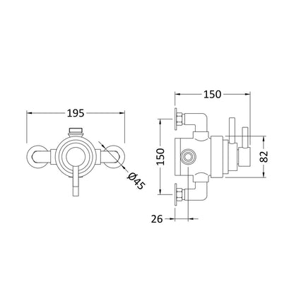 Hudson Reed Tec Dual Exposed Thermostatic Shower Valve Contemp Chrome Brass 140x155x140mm - JJ Building Materials