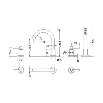 Hudson Reed Tec Lever 4 Tap Hole Bath Mixer Contemp Chrome Brass 237x325x207mm - JJ Building Materials