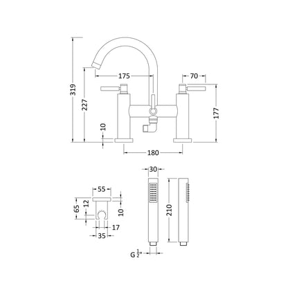 Hudson Reed Tec Lever Bath Shower Mixer Contemp Chrome Brass 320x230x220mm - JJ Building Materials