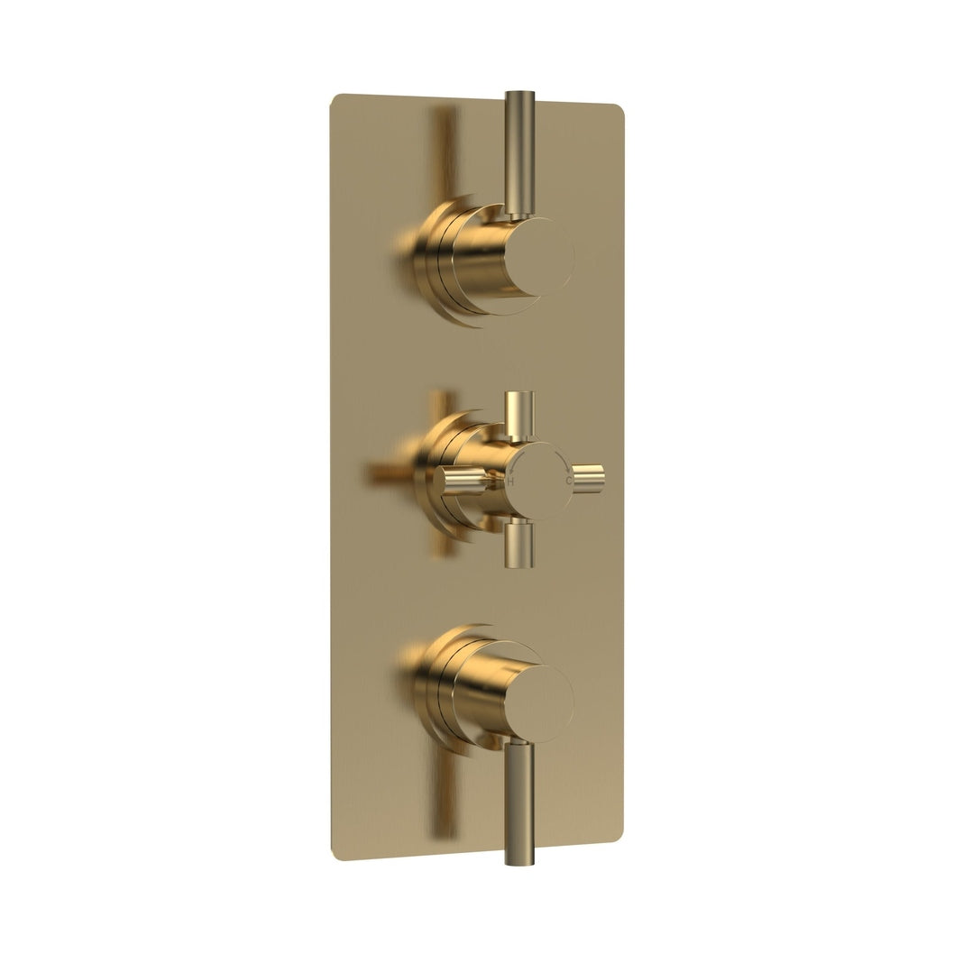Hudson Reed Tec Pura Triple Thermostatic Shower Valve Contemp Brushed Brass Brass Abs 280x80x136mm - JJ Building Materials