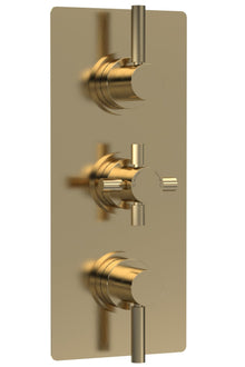 Hudson Reed Tec Pura Triple Thermostatic Shower Valve Contemp Brushed Brass Brass Abs 280x80x136mm - JJ Building Materials