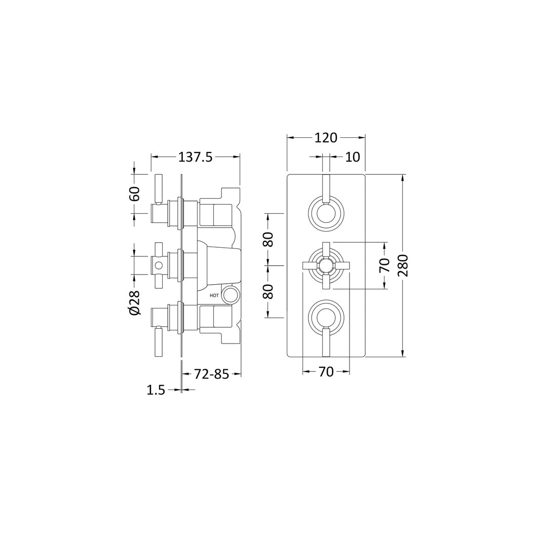 Hudson Reed Tec Pura Triple Thermostatic Shower Valve Contemp Matt Black Brass Abs 280x80x136mm - JJ Building Materials