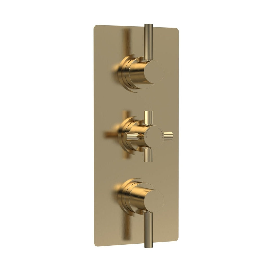 Hudson Reed Tec Pura Triple Thermostatic Shower Valve With Diverter Contemp Brushed Brass Brass Abs 280x80x136mm - JJ Building Materials
