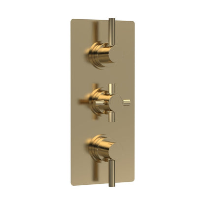 Hudson Reed Tec Pura Triple Thermostatic Shower Valve With Diverter Contemp Brushed Brass Brass Abs 280x80x136mm - JJ Building Materials
