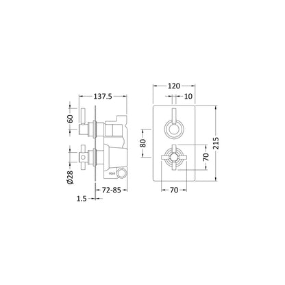 Hudson Reed Tec Pura Twin Thermostatic Shower Valve Contemp Brushed Brass Brass Abs 215x120x137mm - JJ Building Materials