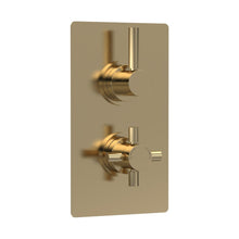 Hudson Reed Tec Pura Twin Thermostatic Shower Valve With Diverter Contemp Brushed Brass Brass Abs 215x120x137mm - JJ Building Materials