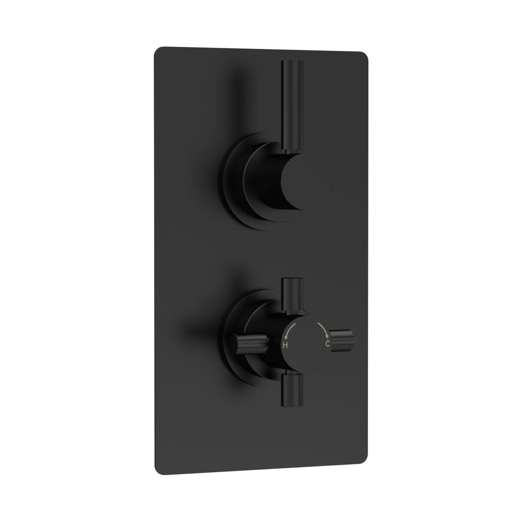 Hudson Reed Tec Pura Twin Thermostatic Shower Valve With Diverter Contemp Matt Black Brass Abs 215x120x137mm - JJ Building Materials