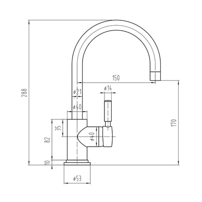 Hudson Reed Tec Single Lever Mono Basin Mixer Contemp Matt Black Brass 292x50x190mm - JJ Building Materials