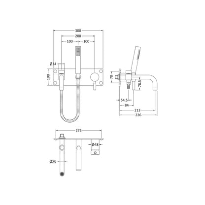Hudson Reed Tec Single Lever Wall Mounted Bath Shower Mixer Contemp Chrome Brass,plastic 150x300x213mm - JJ Building Materials