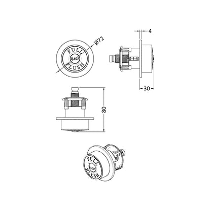 Hudson Reed Toilet Accessories Brushed Brass Dual Flush Button Trad Abs 72x72x85mm - JJ Building Materials