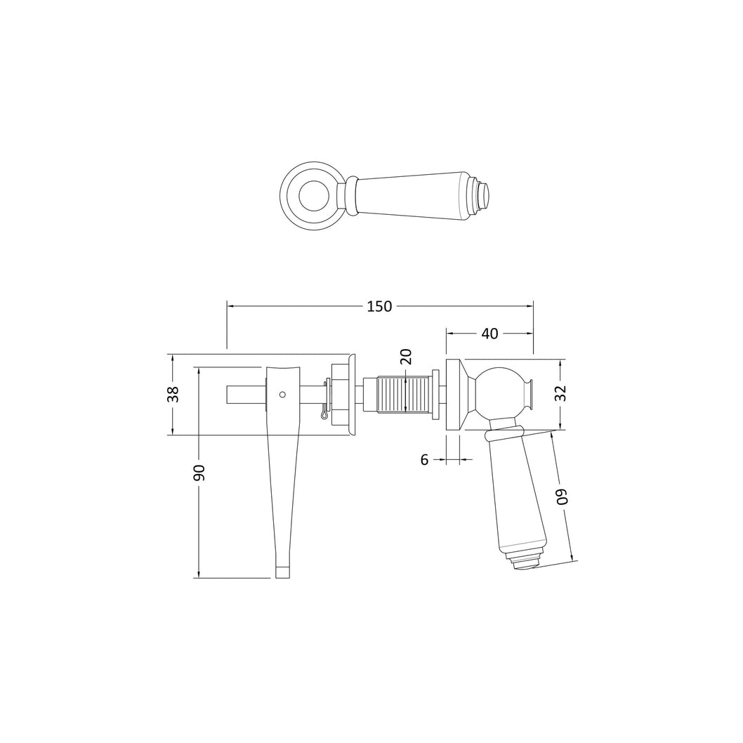 Hudson Reed Toilet Accessories Ceramic Wc Lever Trad Chrome/white Brass Ceramic 167x32x100mm - JJ Building Materials