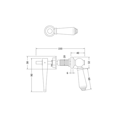 Hudson Reed Toilet Accessories Ceramic Wc Lever Trad Chrome/white Brass Ceramic 167x32x100mm - JJ Building Materials