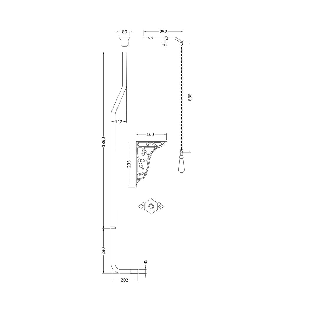 Hudson Reed Toilet Accessories High Level Flush Pipe Pack Trad Chrome Brass 1390x80x112mm - JJ Building Materials