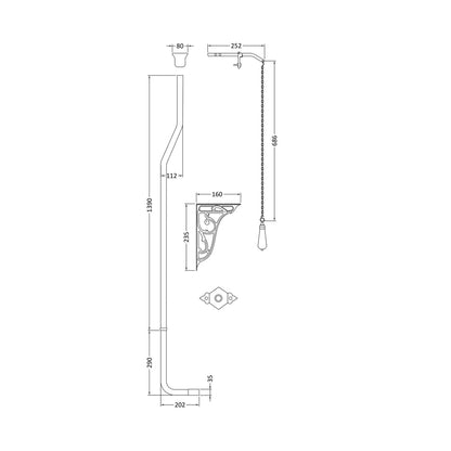 Hudson Reed Toilet Accessories High Level Flush Pipe Pack Trad Chrome Brass 1390x80x112mm - JJ Building Materials