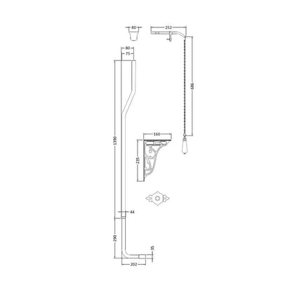 Hudson Reed Toilet Accessories High Level Flush Pipe Pack Trad Chrome Brass 1680x80x202mm - JJ Building Materials