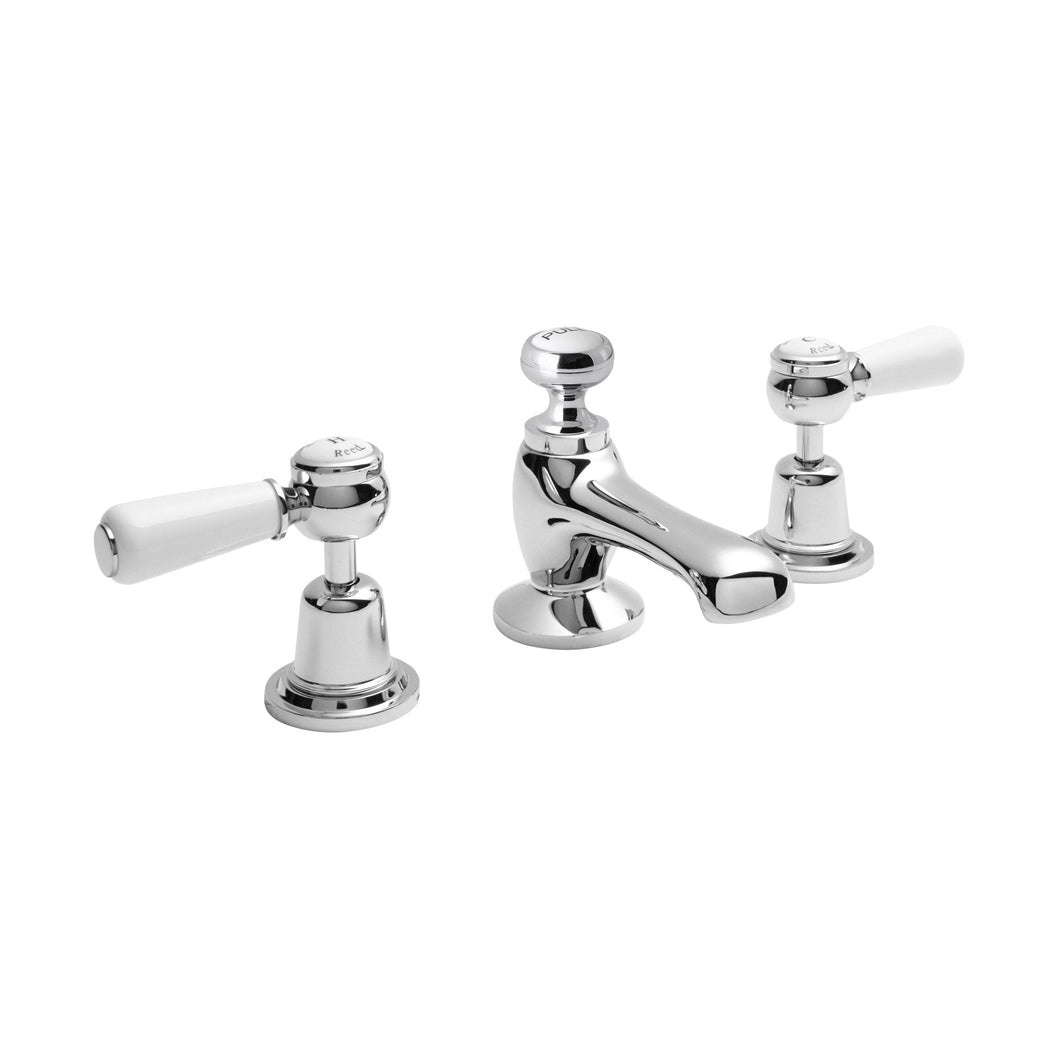 Hudson Reed Topaz 3 Tap Hole Basin Mixer Trad Chrome Brass 94x246x140mm - BC307DL - JJ Building Materials