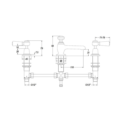 Hudson Reed Topaz 3 Tap Hole Basin Mixer Trad Chrome Brass 94x246x140mm - BC407DL - JJ Building Materials