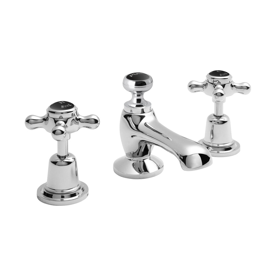 Hudson Reed Topaz 3 Tap Hole Basin Mixer Trad Chrome Brass 94x246x140mm - BC407DX - JJ Building Materials