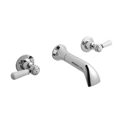 Hudson Reed Topaz 3 Tap Hole Wall Mounted Basin Mixer Trad Chrome Brass - BC317DL - JJ Building Materials