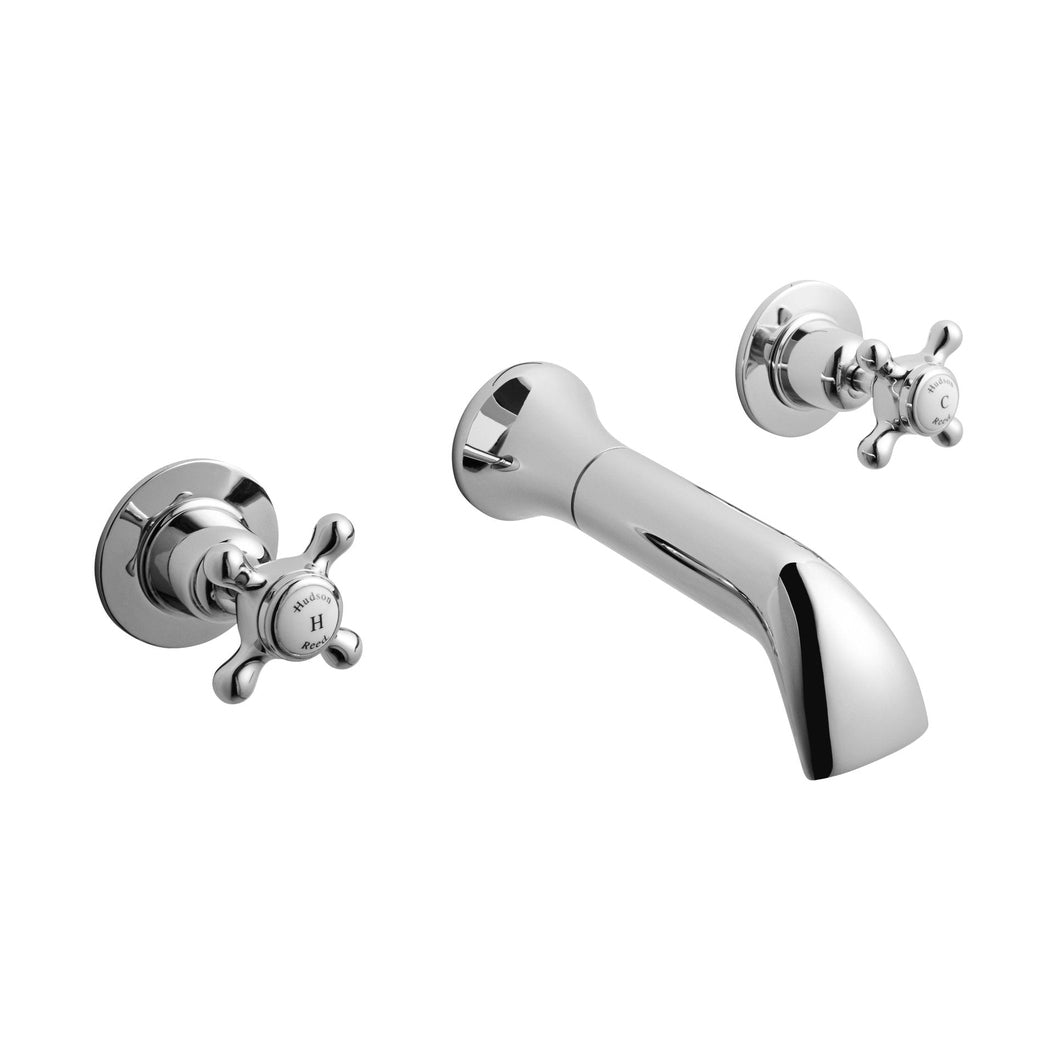 Hudson Reed Topaz 3 Tap Hole Wall Mounted Basin Mixer Trad Chrome Brass - BC317DX - JJ Building Materials